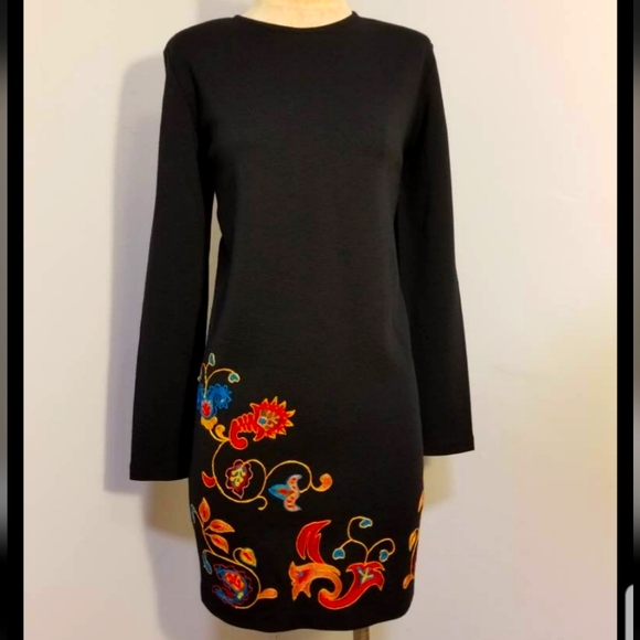 ANDREA JOVINE DRESS VINTAGE EMBROIDERED 80S WOOL RETRO 90S PREPPY HIPSTER WINTER - Picture 1 of 10